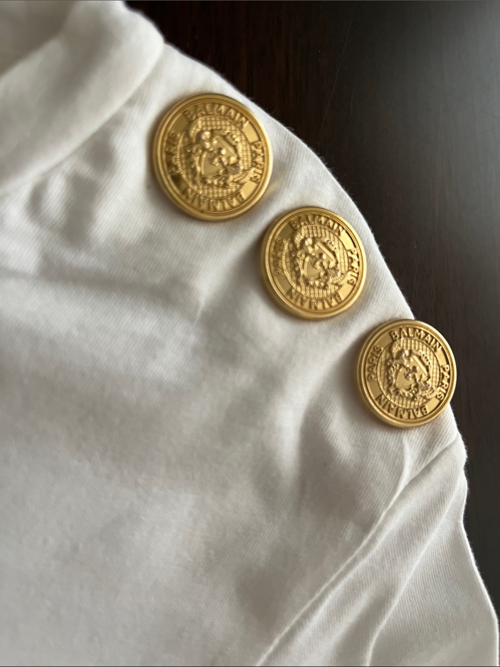 Balmain White Tee with Pink Logo and Gold Buttons - Picture 2 of 7